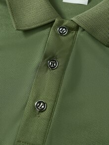 Driftmere Men's Solid Color Long Sleeve Polo Shirt, Casual Fashion, Suitable For Daily Wear, Lightweight And Breathable, Sporty Style, Spring/Summer Sports - Olive Green - View 7