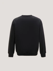 Driftmere Men's Solid Color Crew Neck Sweatshirt, Autumn Long Sleeve Top, Gray, Suitable For Back To School And Graduation Season Sports, Black - Black - View 4