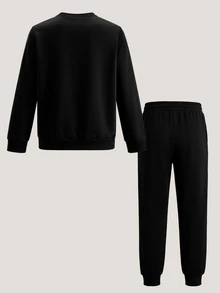 Driftmere 2pcs/Set Men's Letter Print Round Neck Long Sleeve Sweatshirt And Sweatpants, Casual Suit For Autumn - Black - View 4