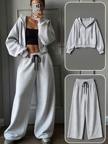 Airaco Women's Hoodie Pants 2 Pieces Set Gym Lounge Light Grey Winter Casual - Grey - View 1