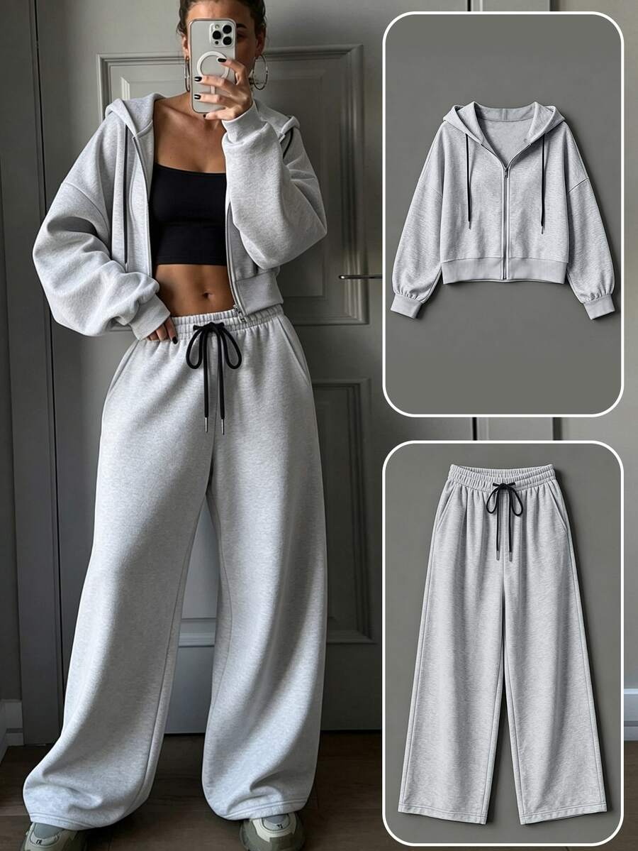 Airaco Women's Hoodie Pants 2 Pieces Set Gym Lounge Light Grey Winter Casual - Grey - View 1