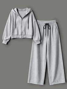Airaco Women's Hoodie Pants 2 Pieces Set Gym Lounge Light Grey Winter Casual - Grey - View 3