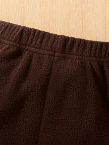 SHEIN 2pcs/Set Boys' Letter Embroidered Half-Zip Stand Collar Long Sleeve Hoodie And Sweatpants Autumn Fall - Coffee Brown - View 4