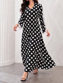 Al Najma 女款寬鬆優雅 Filipiniana 黑色立領阿拉伯風端莊得體日常晨間 Ninang 婚禮居家正式秋季洋裝 - 黑色 - 查看 9