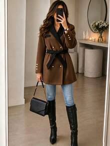 Yalmera Women's Decorative Casual Versatile Everyday Long-Sleeved Jacket - Chocolate Brown - View 7