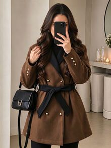 Yalmera Women's Decorative Casual Versatile Everyday Long-Sleeved Jacket - Chocolate Brown - View 6