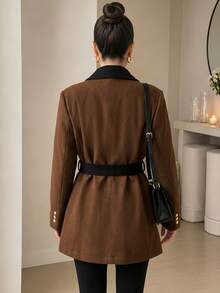 Yalmera Women's Decorative Casual Versatile Everyday Long-Sleeved Jacket - Chocolate Brown - View 2