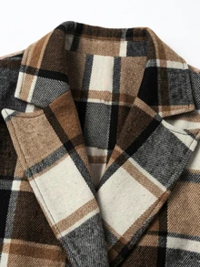 Yalmera Winter Women's Plaid Casual Versatile Daily Long Sleeve Jacket - Khaki - View 6