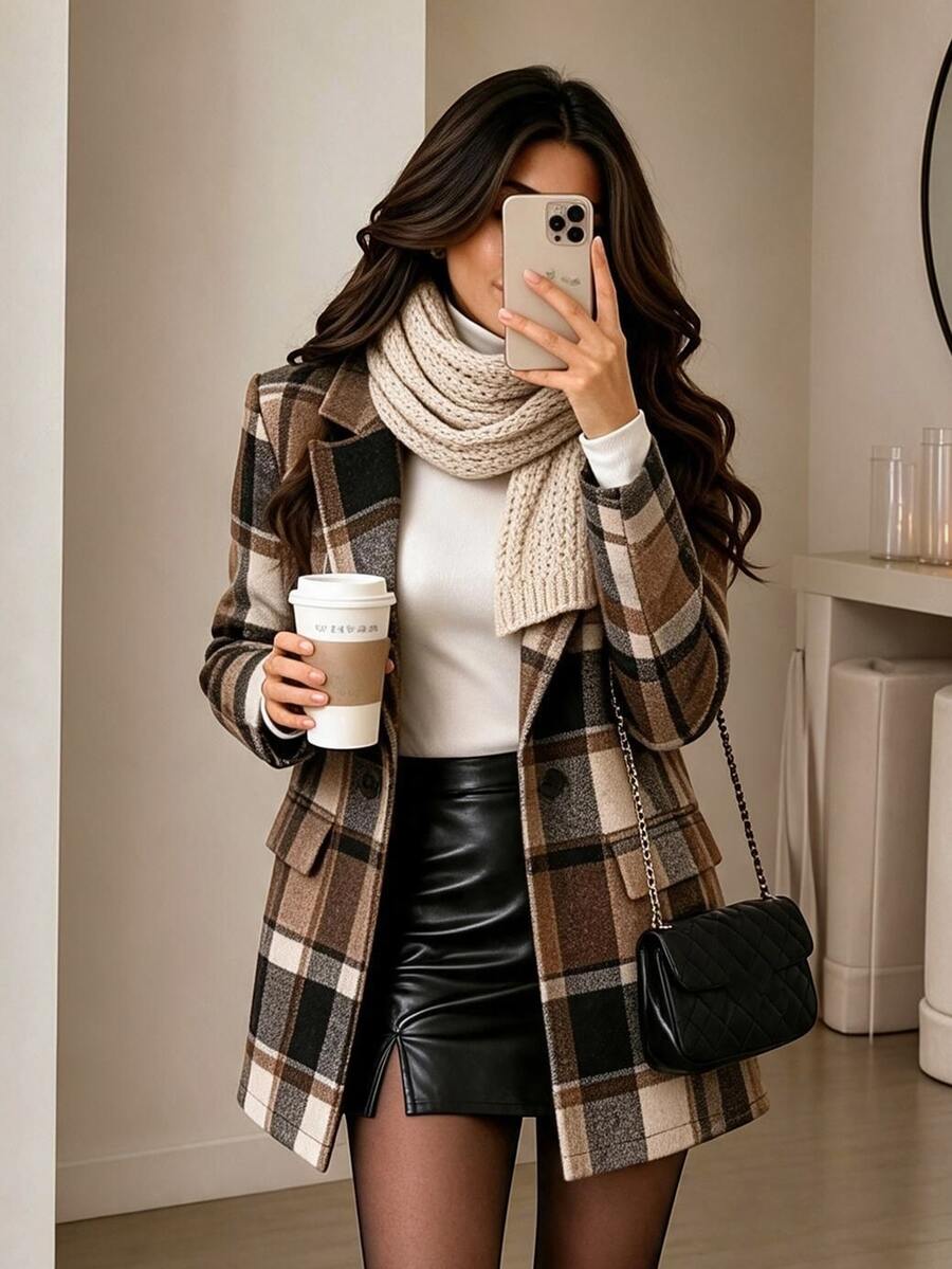 Yalmera Winter Women's Plaid Casual Versatile Daily Long Sleeve Jacket - Khaki - View 1