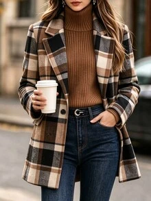 Yalmera Winter Women's Plaid Casual Versatile Daily Long Sleeve Jacket - Khaki - View 4