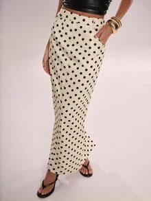 Avenya Women's Fishtail Hem Denim Effect Polka Dot Print Skirt - Multicolor - View 3
