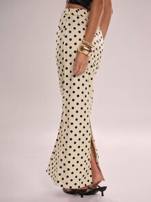 Avenya Women's Fishtail Hem Denim Effect Polka Dot Print Skirt - Multicolor - View 6