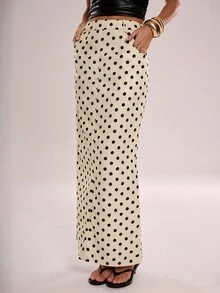 Avenya Women's Fishtail Hem Denim Effect Polka Dot Print Skirt - Multicolor - View 5