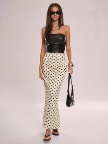Avenya Women's Fishtail Hem Denim Effect Polka Dot Print Skirt - Multicolor - View 7