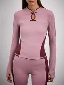 Nöista Activewear Long Sleeves Top With Chinese Buttons - Dusty Purple - View 2
