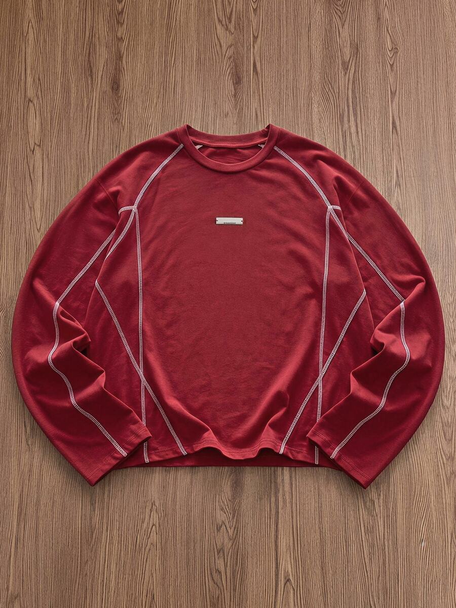 SWAVVY Men's Colorblock Casual Versatile Daily Wear Long Sleeve T-Shirt - Red - View 1