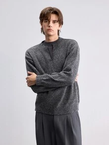 Manfinity CasualKnits كنزة رجالية طويلة الأكمام متعددة الاستخدامات للارتداء اليومي، بأسلوب الثراء القديم - رمادي غامق - مشاهدة 4