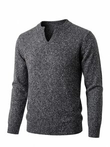 Manfinity CasualKnits كنزة رجالية طويلة الأكمام متعددة الاستخدامات للارتداء اليومي، بأسلوب الثراء القديم - رمادي غامق - مشاهدة 2