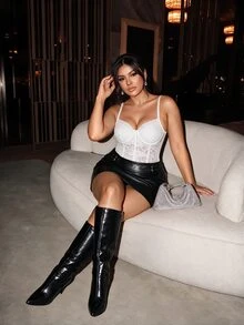 Firerie Plus Size Women Solid Color Casual Sexy Versatile Daily Wear Mini Skirt Summer Halloween Party Going Out Black Skirt For Women Fall/Winter Party Skirt - Black - View 4