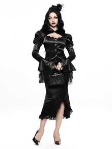 ROMWE Goth Women's Lace Patchwork Fashion Hollow Out Button Shirt - Black - View 3