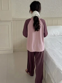 Dazy Kids Tween Girl Fall Clothes Girls (Large) Round Neck Knitted Printed Short Sleeve T-Shirt + Long Pants Loungewear Spring/Summer - Red Violet - View 2
