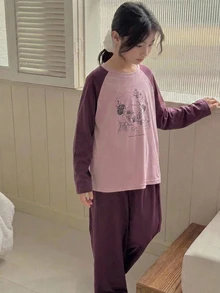 Dazy Kids Tween Girl Fall Clothes Girls (Large) Round Neck Knitted Printed Short Sleeve T-Shirt + Long Pants Loungewear Spring/Summer - Red Violet - View 5