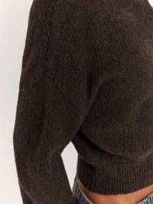 SHEIN BAE Autumn/Winter New Vintage Casual Basic Small Stand Collar Hidden Button Placket Design Fluffy Soft Fuzzy Drop Shoulder Loose Long Sleeve Women's Sweater - Chocolate Brown - View 8