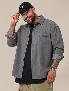 EASEVO Men's Plus Size Striped Embroidered Single-Breasted Shirt - Multicolor - View 6