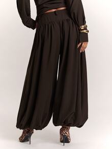 SHEIN BAE Women's Solid Color Pleated Casual Versatile Daily Travel Long Pants - Brown - View 2