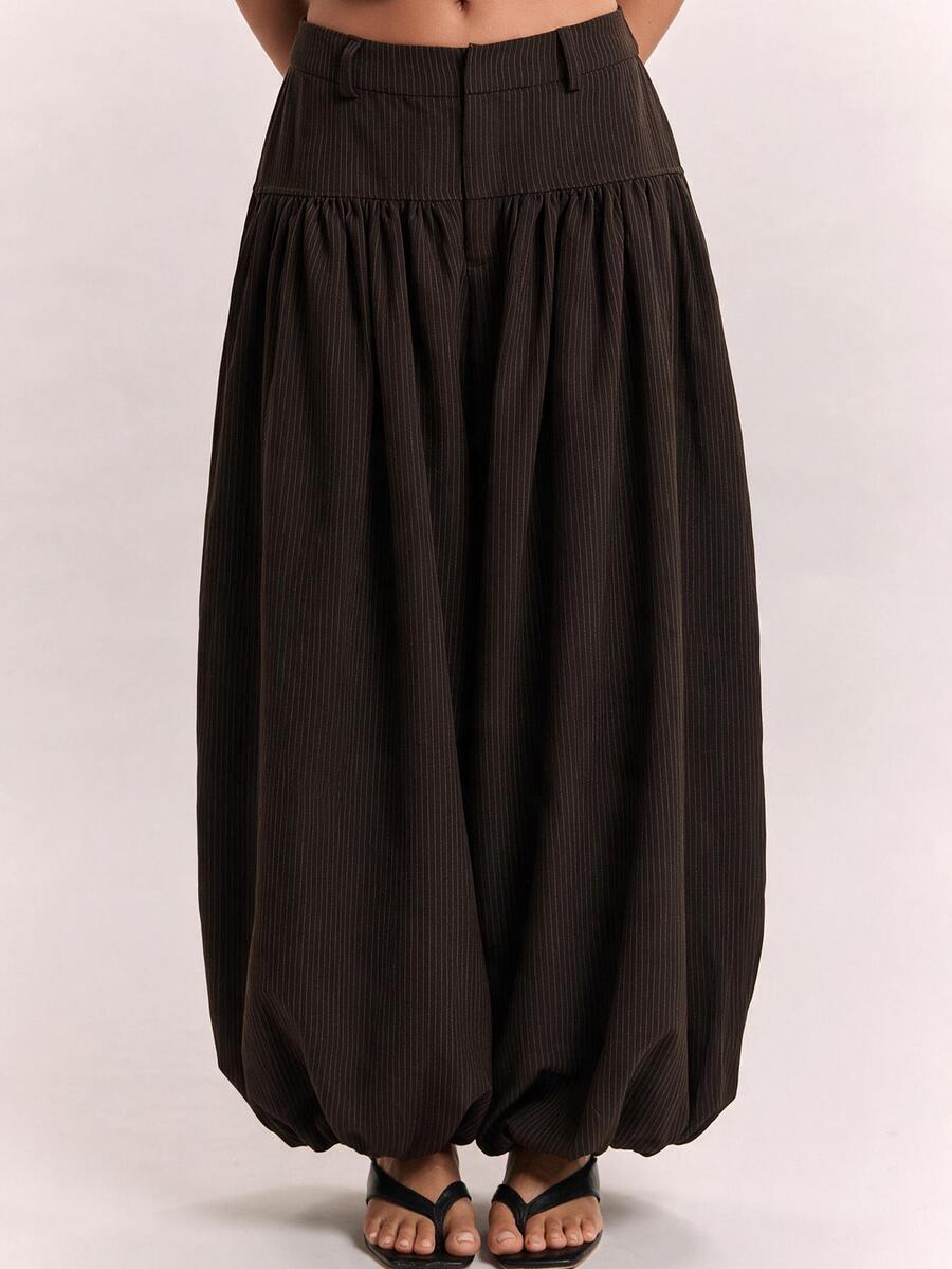 SHEIN BAE Women's Solid Color Pleated Casual Versatile Daily Travel Long Pants - Brown - View 1