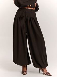 SHEIN BAE Women's Solid Color Pleated Casual Versatile Daily Travel Long Pants - Brown - View 6