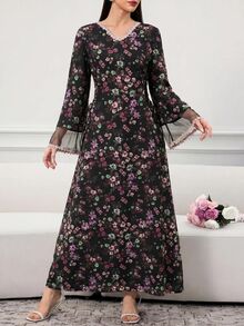 Al Najma 女款婚禮辦公晚宴蓬鬆刺繡花卉印花阿拉伯傳統禮服 秋季端莊菲律賓風印度風優雅黑色 - 彩色 - 查看 5