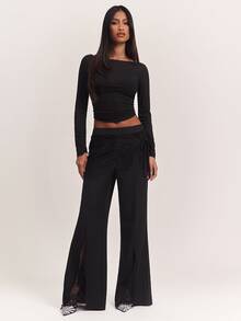 SHEIN BAE Women's Solid Color Casual Daily Wear Suit Pants - Black - View 4