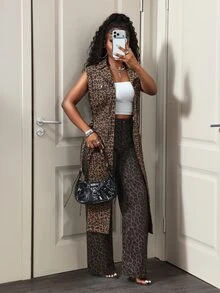 BamGleam 女款豹紋休閒街頭風牛仔洋裝，適合日常穿著、旅行與外出，棕色斑馬紋，秋季款 - 棕色 - 查看 9