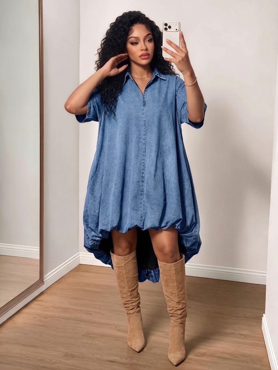 BamGleam Casual Sexy Women Denim Dress - Medium Wash - View 1