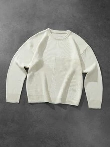 Manfinity CasualKnits Áo len nam tay dài màu trơn phong cách Old Money, mặc thường ngày, đa năng, casual - Màu be - Xem 5