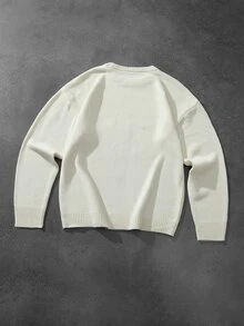 Manfinity CasualKnits Áo len nam tay dài màu trơn phong cách Old Money, mặc thường ngày, đa năng, casual - Màu be - Xem 4