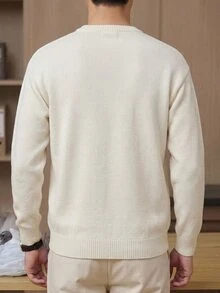 Manfinity CasualKnits Áo len nam tay dài màu trơn phong cách Old Money, mặc thường ngày, đa năng, casual - Màu be - Xem 2