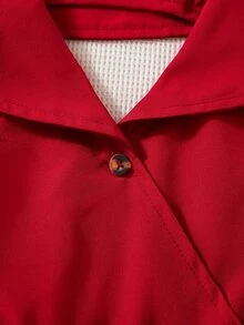 SHEIN 女小童百褶下擺繫腰帶連衣裙 - 酒紅色 - 查看 4