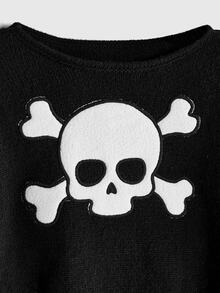 ROMWE Dark Gothic Skull Embroidery Distressed Design Short Pullover Sweater - Black - View 9