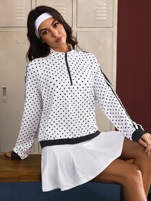 CourtClass CourtClass Women's Polka Dot Zipper Half-Placket Long Sleeve Sports Sweatshirt - Multicolor - View 6