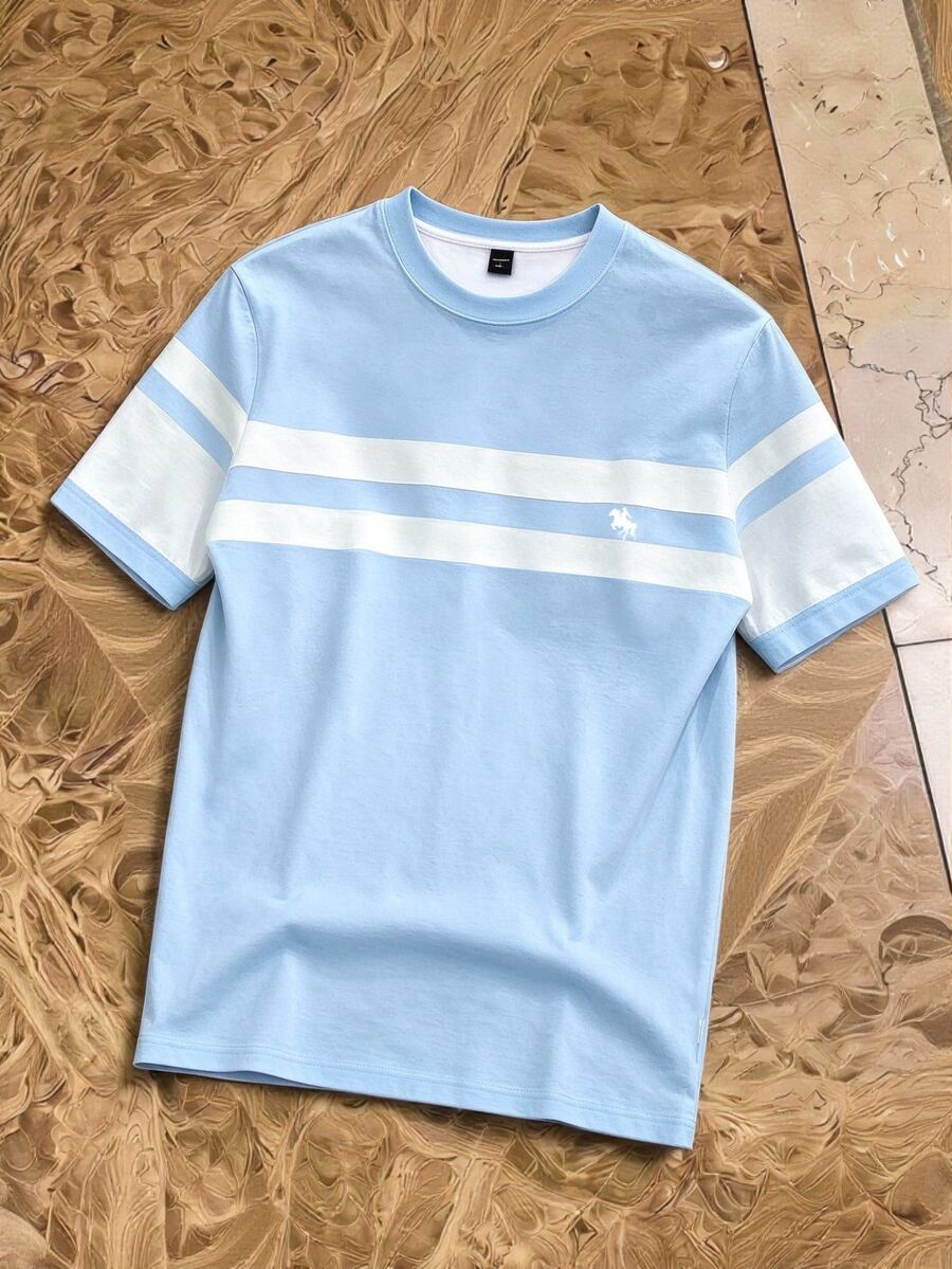 HypeHours Men's Summer Casual Colorblock Striped T-Shirt, Holiday - Multicolor - View 1