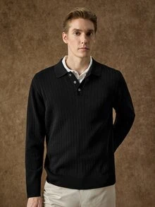 Manfinity CasualKnits Old Money Men's Fashion Button Half-Placket Long Sleeve Sweater, Fall/Winter Unisex Style, Couple Outfit, Best Holiday Gift - Multicolor - View 4