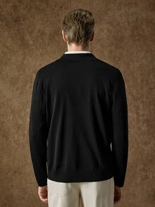 Manfinity CasualKnits Old Money Men's Fashion Button Half-Placket Long Sleeve Sweater, Fall/Winter Unisex Style, Couple Outfit, Best Holiday Gift - Multicolor - View 2