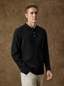 Manfinity CasualKnits Old Money Men's Fashion Button Half-Placket Long Sleeve Sweater, Fall/Winter Unisex Style, Couple Outfit, Best Holiday Gift - Multicolor - View 3
