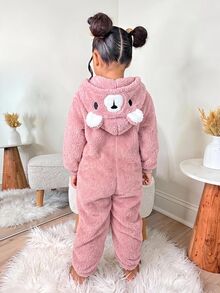 Cozy Pixies Baby Girl Cartoon Animal Embroidered 3D Ear Design Cute Jumpsuit - Pink - View 3