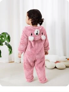 Cozy Pixies Baby Girl Cartoon Animal Embroidered 3D Ear Design Cute Jumpsuit - Pink - View 1