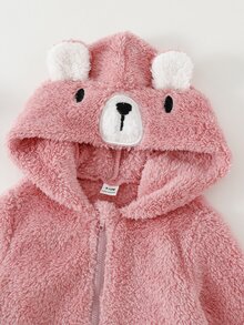 Cozy Pixies Baby Girl Cartoon Animal Embroidered 3D Ear Design Cute Jumpsuit - Pink - View 5
