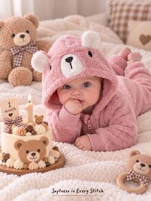 Cozy Pixies Baby Girl Cartoon Animal Embroidered 3D Ear Design Cute Jumpsuit - Pink - View 8