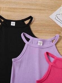 SHEIN 3件組女童素色羅紋休閒公主仙女背心洋裝 生日黑色粉色夏季款 - 彩色 - 查看 9